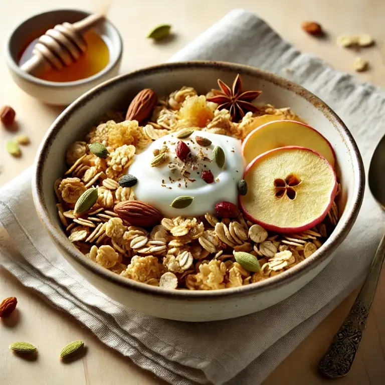 Apple, cardamom & stem ginger granola