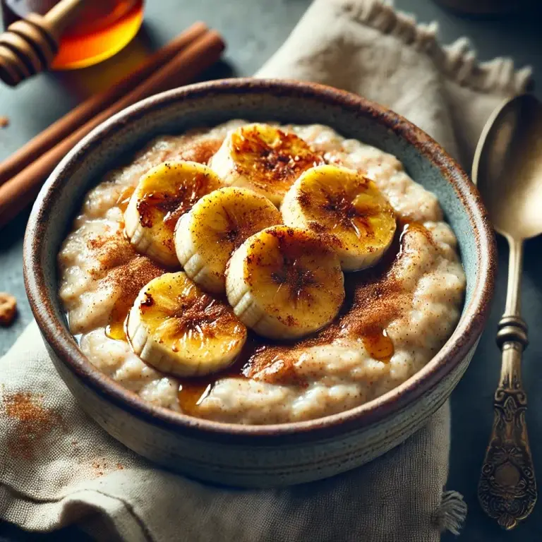 Cinnamon porridge with baked bananas