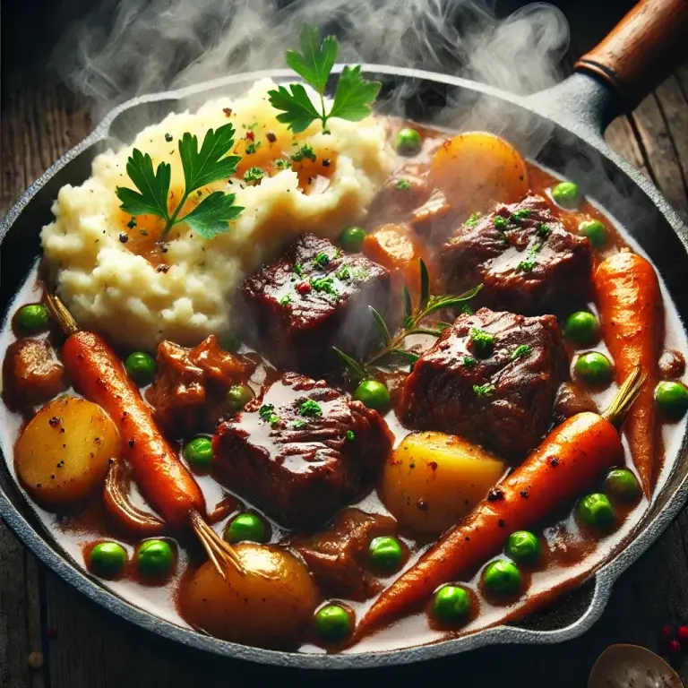 One-pan beef stew with vegetable mash