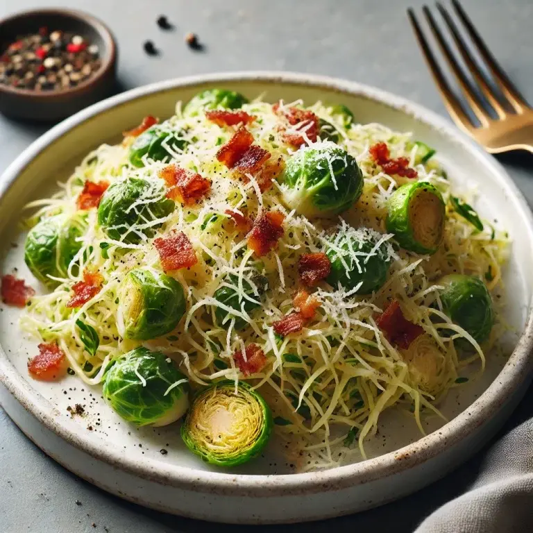 Shredded carbonara sprouts