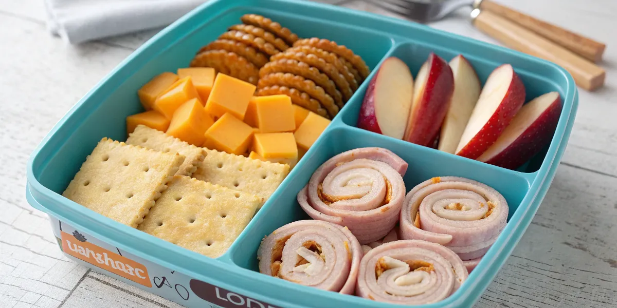 Bento-Style Charcuterie Lunchbox A bento box with charcuterie-style lunch items