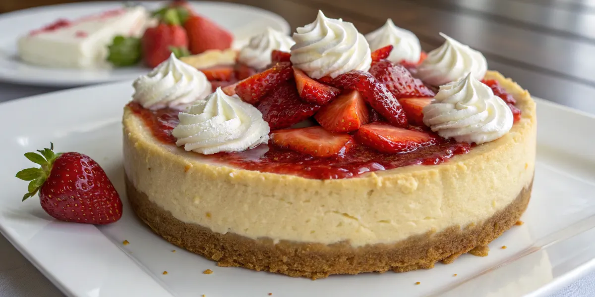 Cheesecake with sourdough crust and fresh strawberries