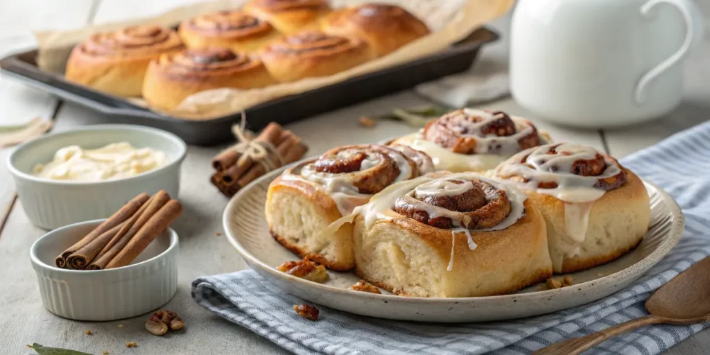 Sourdough cinnamon rolls drizzled with glaze
