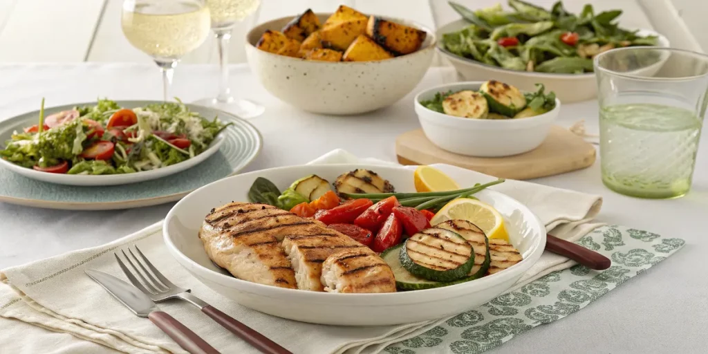 Delicious Atkins diet dinner with grilled chicken and fresh salad