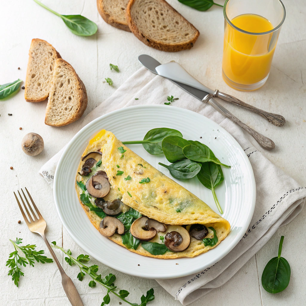 Veggie omelet with spinach and mushrooms for a flat belly