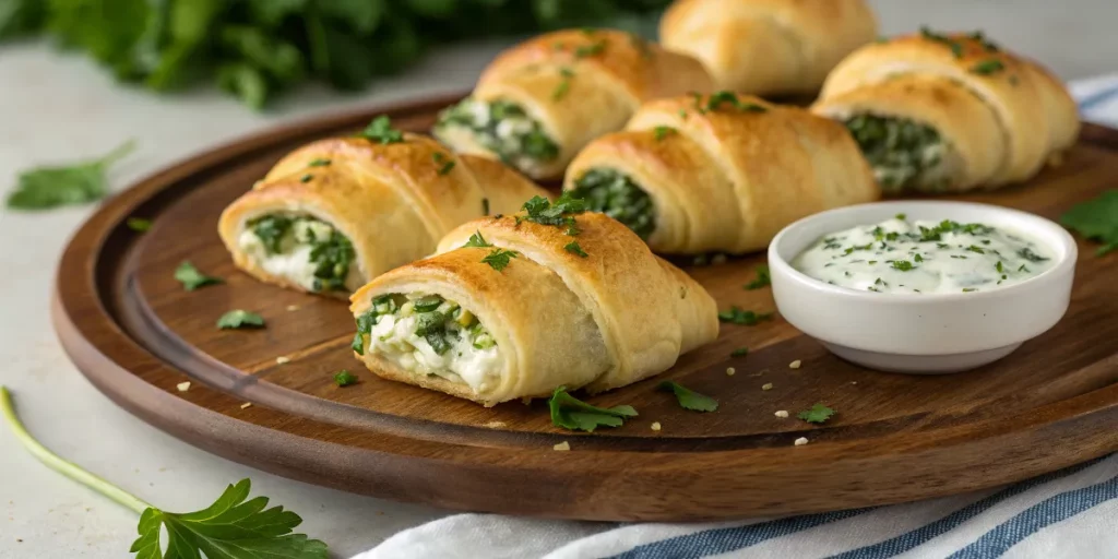 Spinach and feta crescent rolls with tzatziki sauce