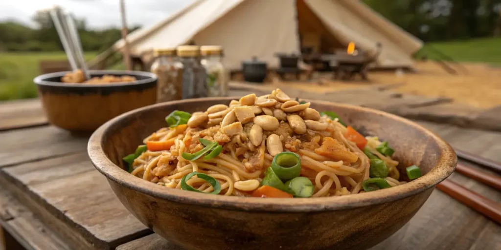 Gourmet peanut butter ramen stir-fry for backpacking