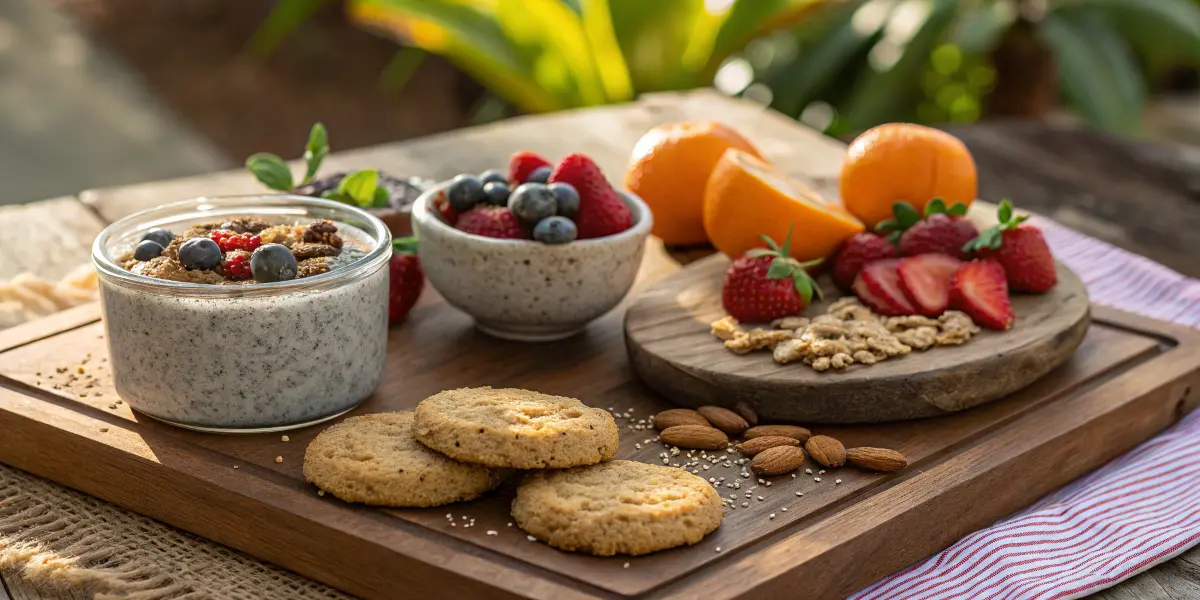 Chia seed pudding with fresh berries and almonds